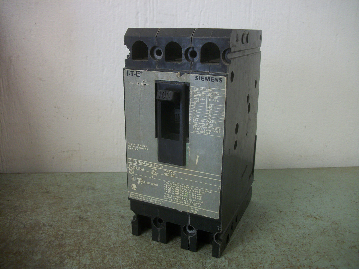 SIEMENS ED6 CIRCUIT BREAKER ED63S100A 100AMP 600VOLT 3POLE