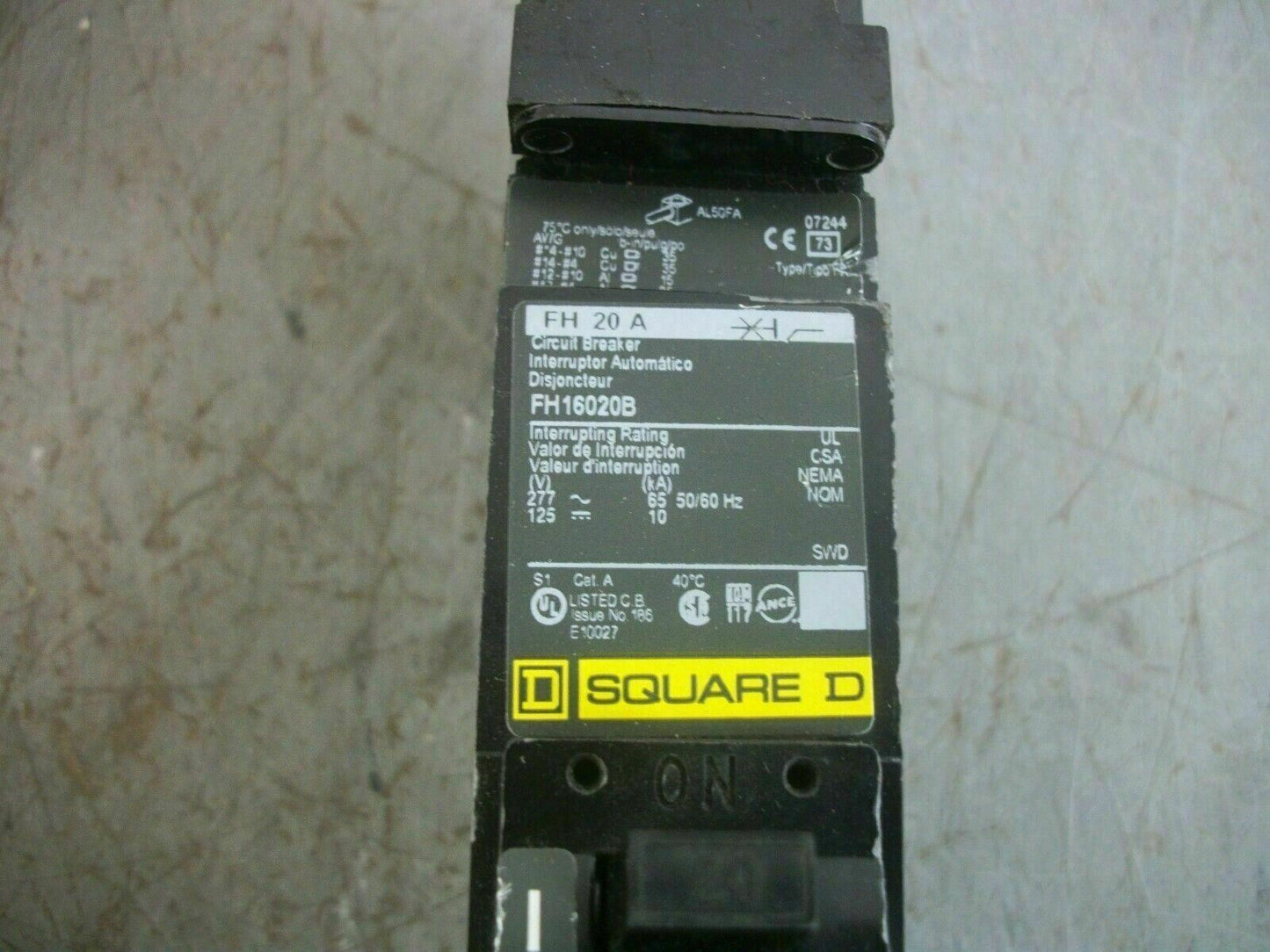 SQUARE D I-LINE FH CIRCUIT BREAKER FH16020B 20AMP 600VOLT 1POLE GREEN