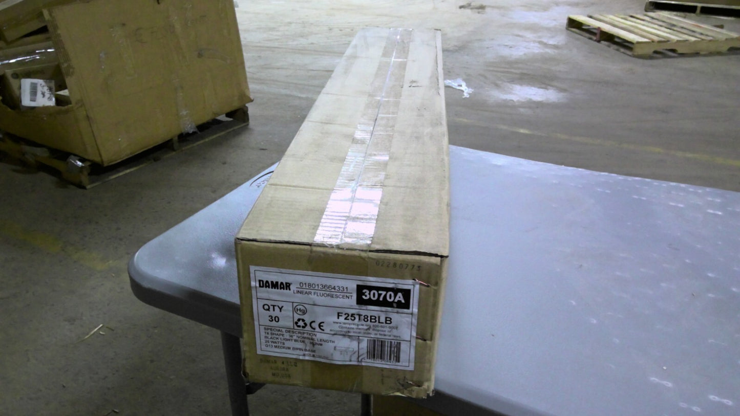 DAMAR 3070A BOX OF 30 T8 36" BLACK LIGHT BLUE BULBS F25T8BLB NIB