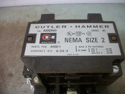 CUTLER-HAMMER SIZE 2 MOTOR STARTER A10DN0 45AMP 120VCOIL 3PH 600V 25HP