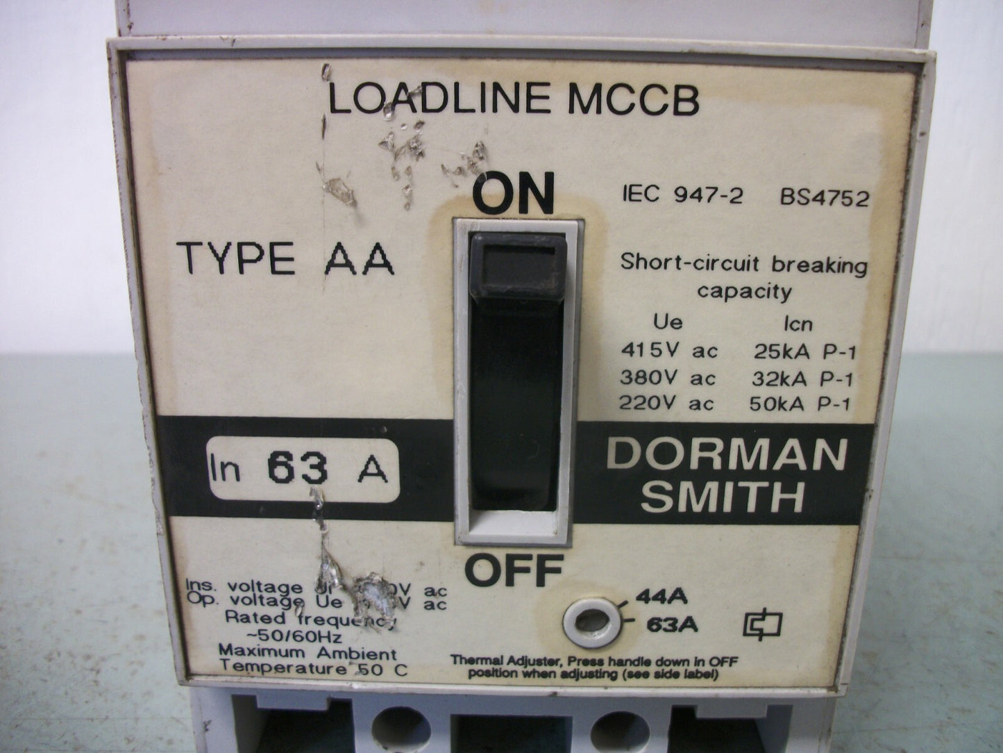 DORMAN SMITH TYPE AA LOADLINE MCCB CIRCUIT BREAKER 63AMP 415VOLT 3POLE
