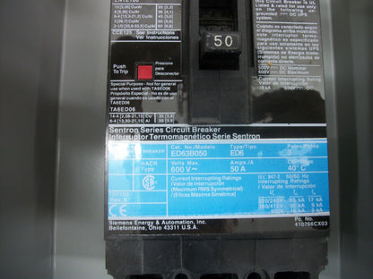 SIEMENS SENTRON ED63B050 ENCL CIRCUIT BREAKER E1SED63B050 50AMP 600VOLT 3P NIB