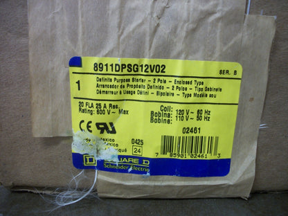 SQUARE D 8911DPSO12 ENCL DEF PURPOSE STARTER 8911DPSG12V02 20A 120VCOIL 2P NIB