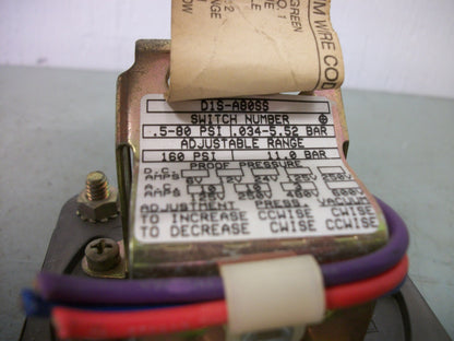 BARKSDALE ADJUSTABLE PRESSURE SWITCH D1S-A80SS .5-80PSI PROOF PRESSURE 160PSI