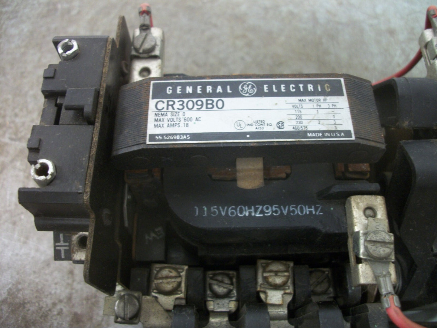 GE SIZE 0 REV MOTOR STARTER CR309B0 18AMP 115VCOIL 3PH 600V 3HP