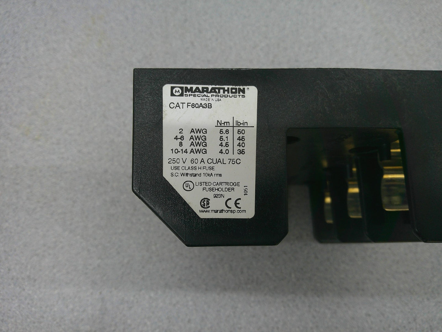 MARATHON CLASS H FUSEHOLDER F60A3B 60AMP 250VOLT 3POLE