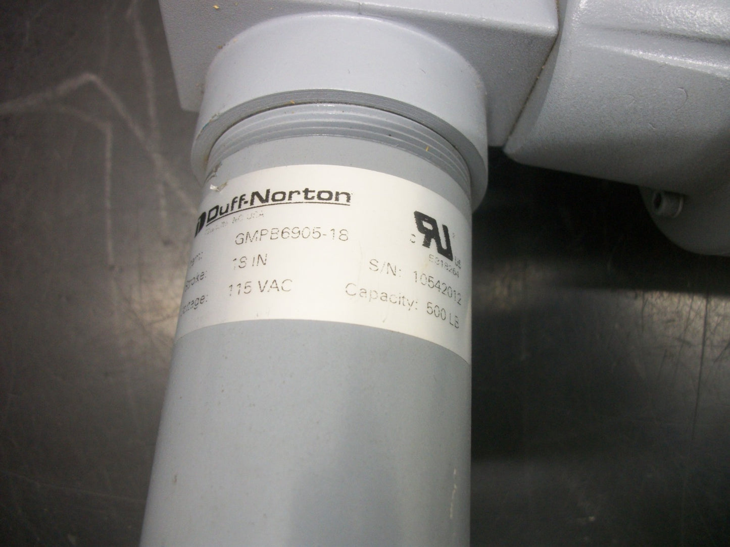 DUFF-NORTON 18" STROKE LINEAR ACTUATOR GMPB6905-18 115VOLT 500LBS 1/10HP