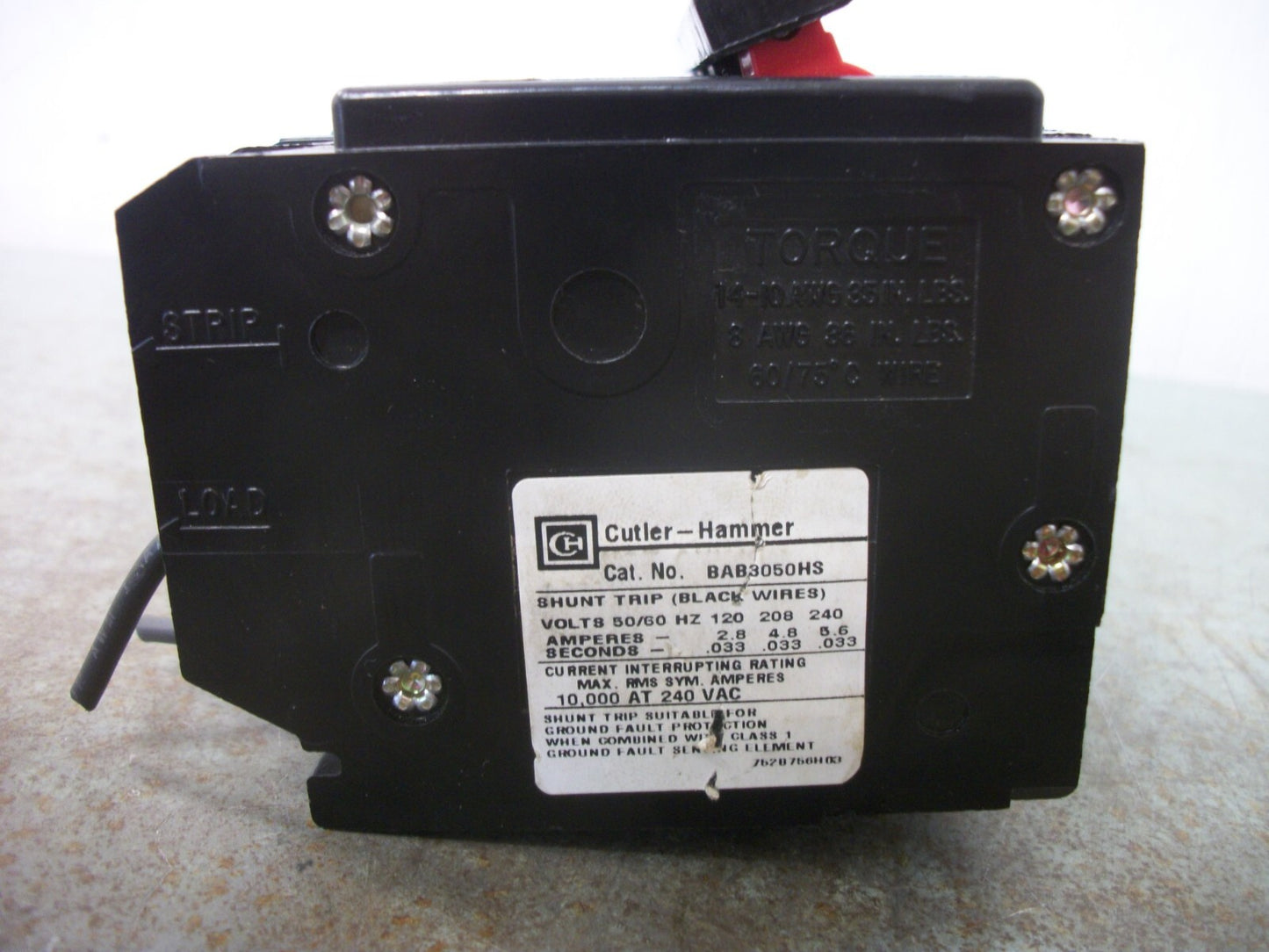 CUTLER-HAMMER BA CIRCUIT BREAKER BAB3050HS 50AMP 240VOLT 3POLE W/SHUNT