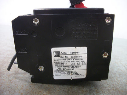 CUTLER-HAMMER BA CIRCUIT BREAKER BAB3050HS 50AMP 240VOLT 3POLE W/SHUNT