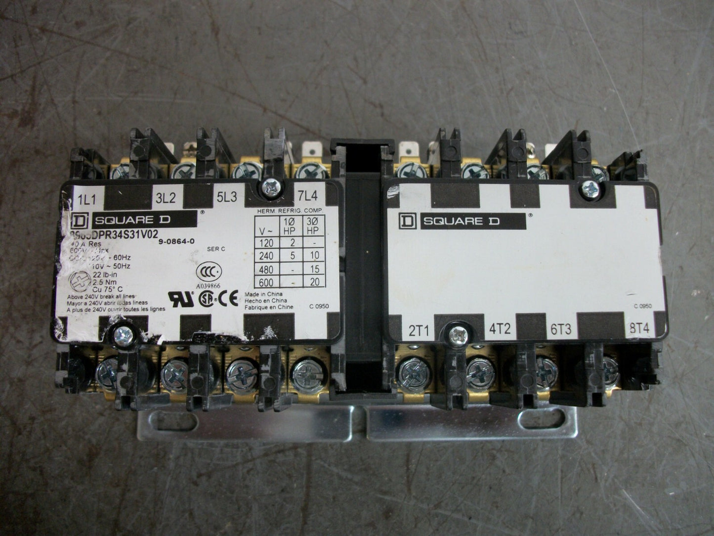SQUARE D REV CONTACTOR 8965DPR34S31V02 30AMP 120VCOIL 3PH 600VOLT 20HP NOB