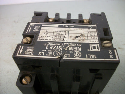 SQUARE D SIZE 1 CONTACTOR 8536SCTO3 120VCOIL 3PH 600V 10HP CRACKED