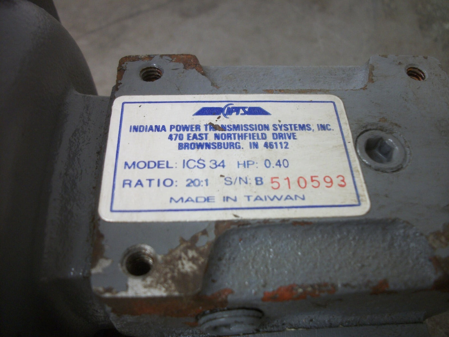 IPTS 20:1 WORM GEAR SPEED REDUCER ICS34 0.40HP NOB