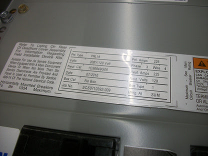 CUTLER-HAMMER PRL1A PANELBOARD INTERIOR 1C96649G06 225A 208Y/120V 3PH NIB