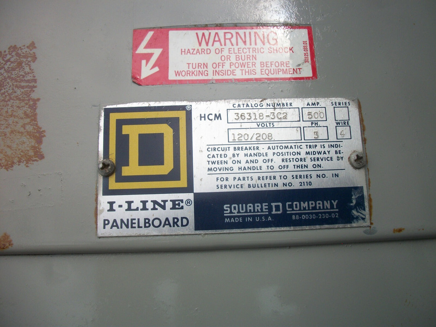 SQUARE D HCM I-LINE PANELBOARD HCM36318-3C2 500AMP 120/208VOLT 500AMP MAIN