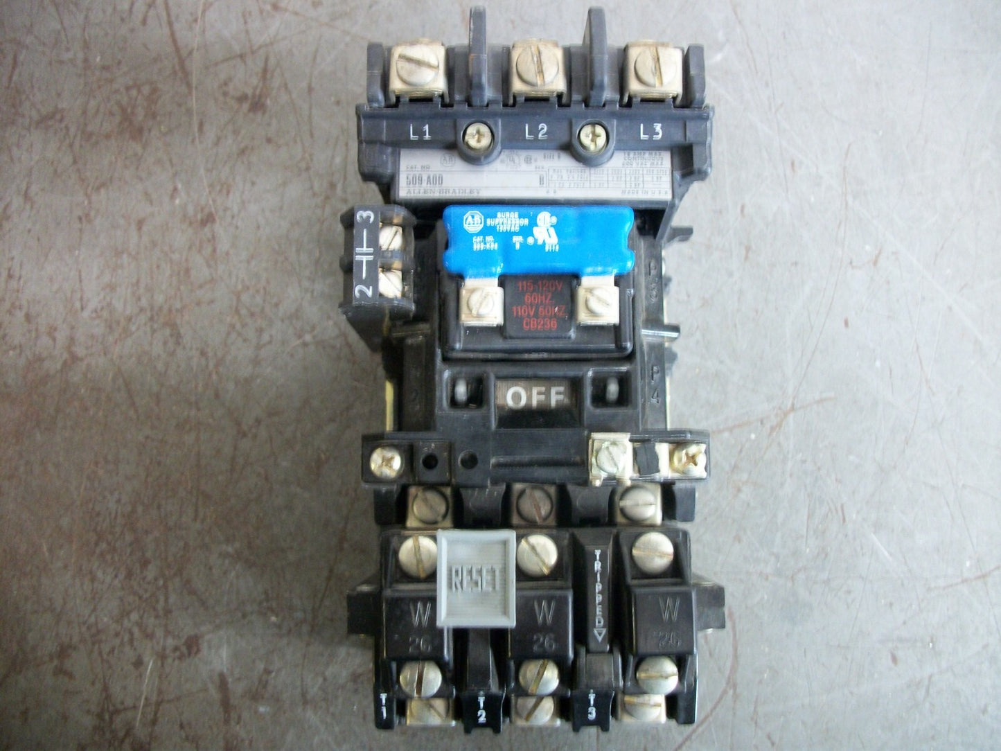 ALLEN-BRADLEY SIZE 0 MOTOR STARTER 509-AOD 120VCOIL 3PH 600V 5HP