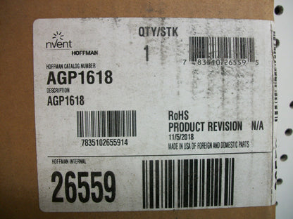 HOFFMAN 16"X18" GLAND PLATE TYPE 4,12 MODULAR DISCONNECT ENCLOSURES AGP1618 NIB