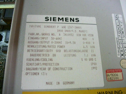 SIEMENS SIMOVERT 7.1KVA INVERTER DRIVE 6SE 1207-2AA01 400VOLT 9.5AMP 0-300HZ