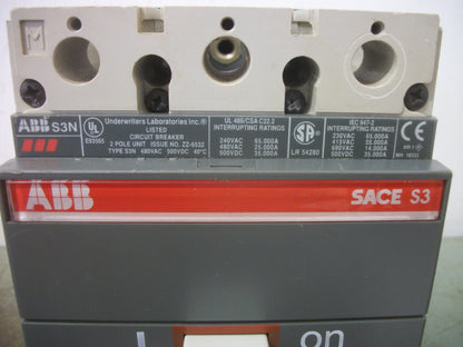 ABB SACE S3 CIRCUIT BREAKER S3N 150AMP 480VOLT 2POLE