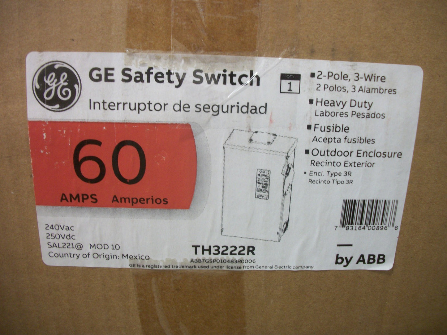 GE DISCONNECT TYPE 3R TH3222R 60AMP 240VOLT 2POLE FUSIBLE NIB