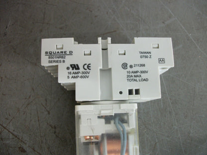 SQUARE D LOT OF 3 RELAYS 8501KP13P14V20 W/SOCKETS 8501NR62 120VCOIL NOB