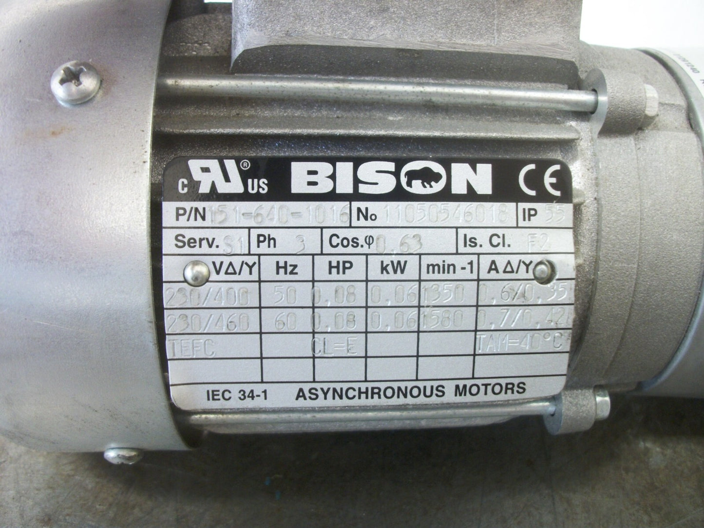 BISON 0.08HP TEFC AC GEARMOTOR 151-640-1016 017-175-0025 460VOLT 3PH 1580RPM