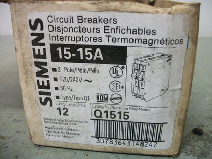 SIEMENS QT TANDEM CIRCUIT BREAKER Q1515 15AMP 240VOLT 2POLE NOB