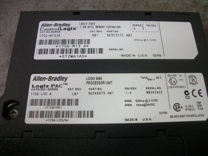 ALLEN-BRADLEY CONTROL LOGIX 5555 PROCESSOR UNIT 1756-L55/A W/1756-M13/A