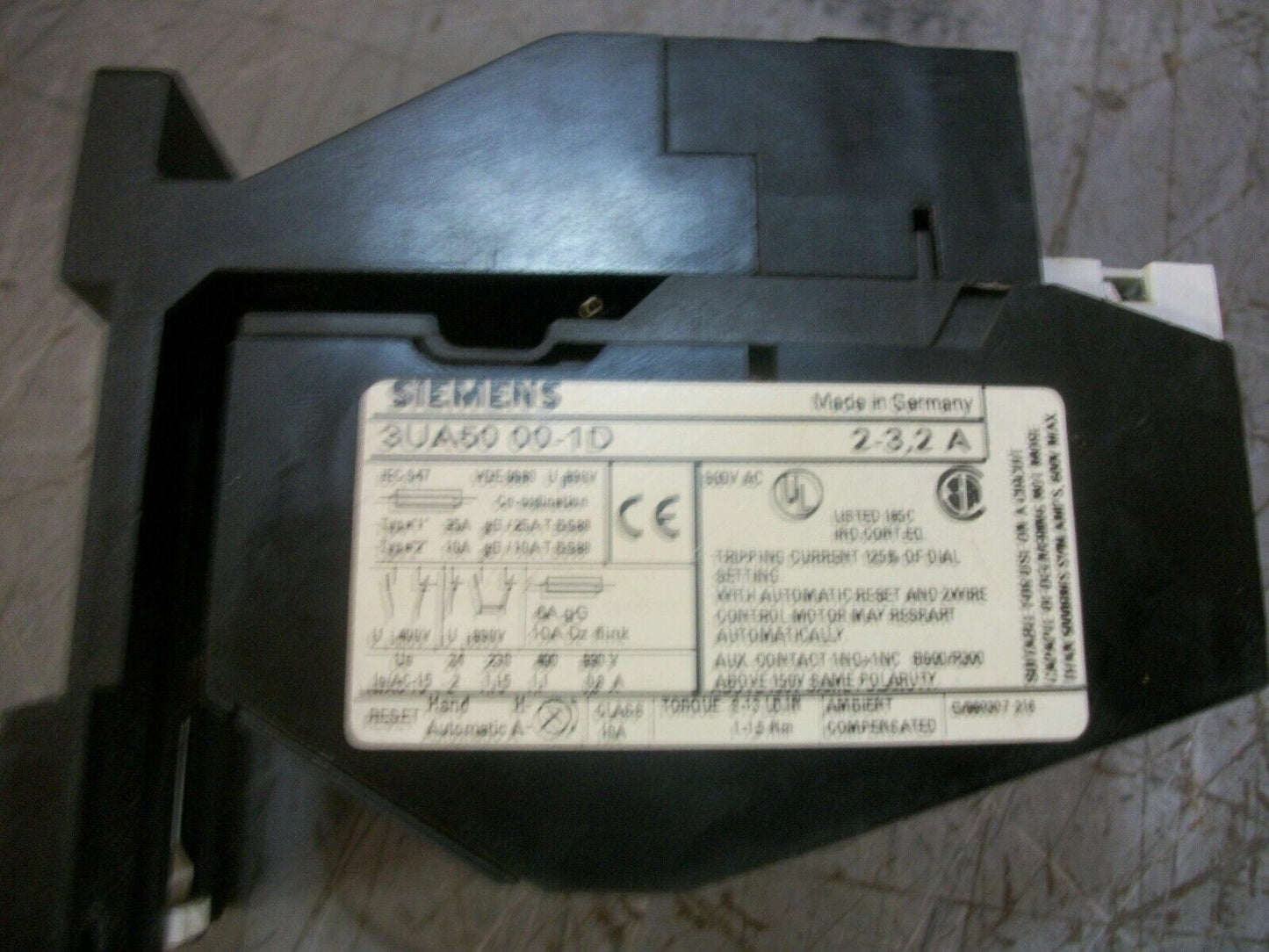 SIEMENS OVERLOAD RELAY 3UA50 00-1D 2-3.2AMP