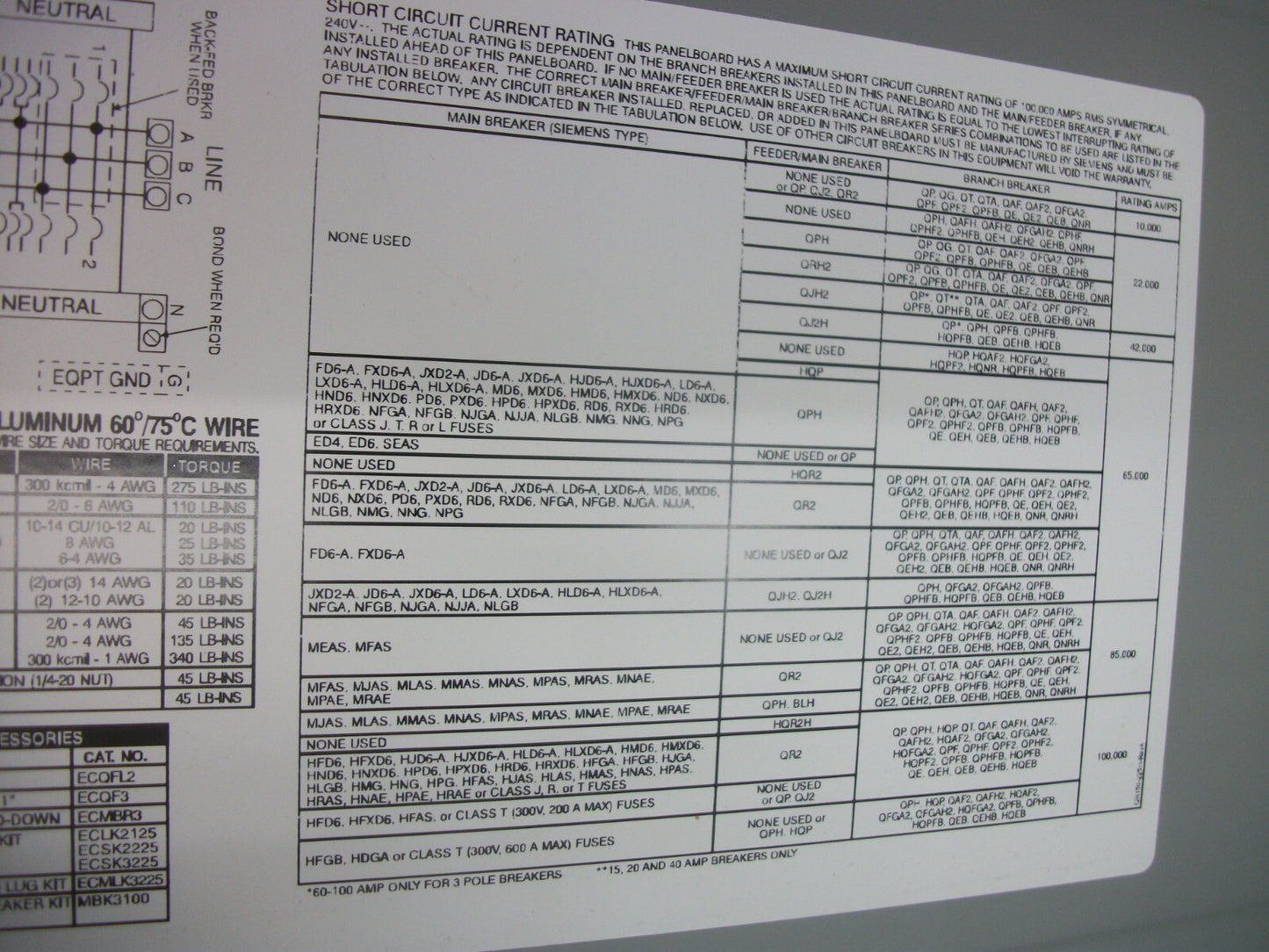 SIEMENS ES SERIES LOAD CENTER PANELBOARD S2442L3200 200AMP 240VOLT 3PH 3-4W NIB