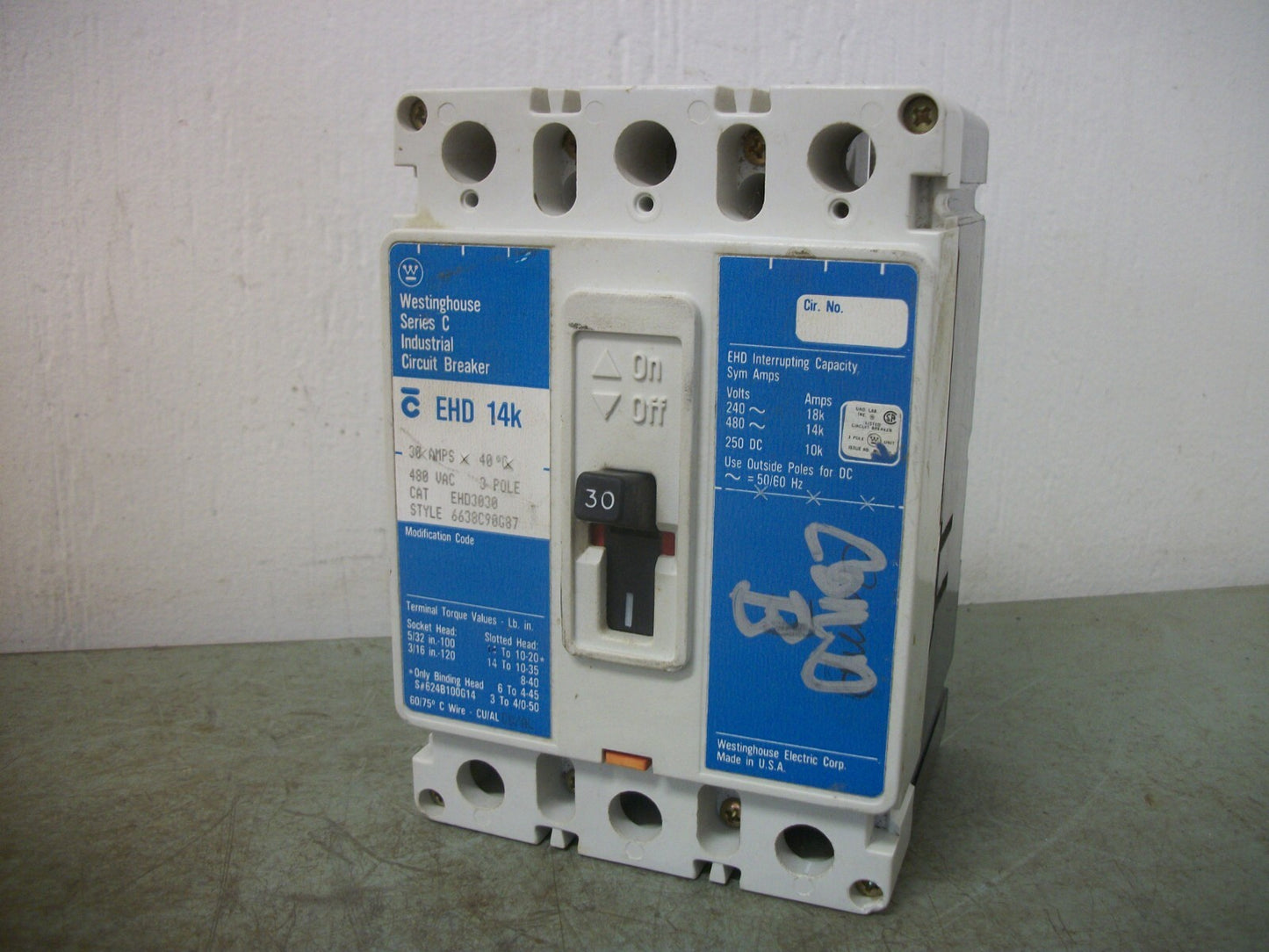 WESTINGHOUSE EHD CIRCUIT BREAKER EHD3030 30AMP 480VOLT 3POLE BLUE