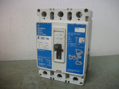 WESTINGHOUSE EHD CIRCUIT BREAKER EHD3030 30AMP 480VOLT 3POLE BLUE