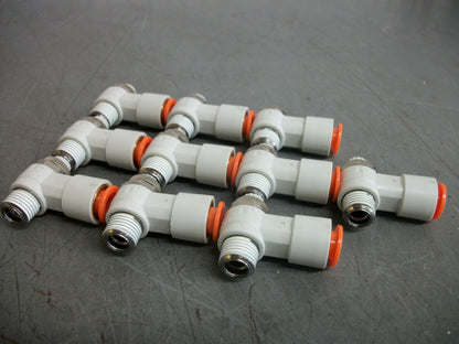 SMC LOT OF 10 3/8" PUSH TO CONNECT SPEED CONTROL VALVES AS2201F WHITE NOB