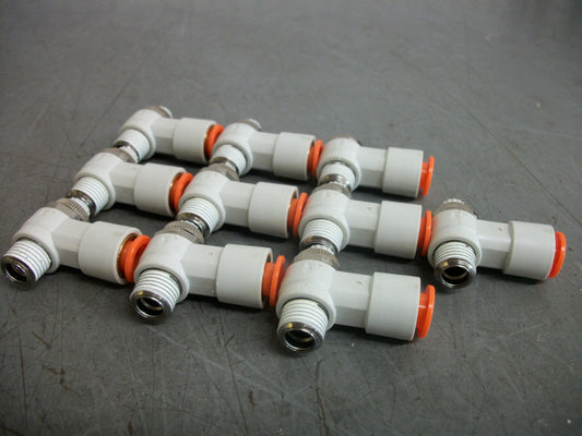 SMC LOT OF 10 3/8" PUSH TO CONNECT SPEED CONTROL VALVES AS2201F WHITE NOB