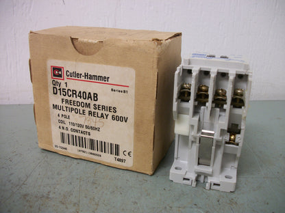 CUTLER-HAMMER FREEDOM SERIES MULTIPOLE RELAY D15CR40AB 120VCOIL 4POLE CHIP NIB