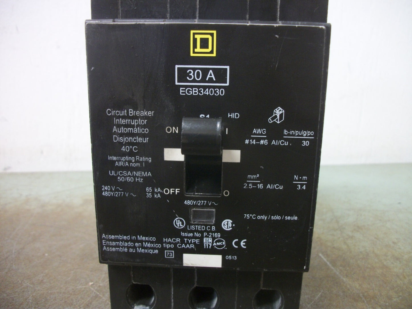 SQUARE D EGB CIRCUIT BREAKER EGB34030 30AMP 480VOLT 3POLE