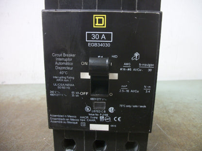 SQUARE D EGB CIRCUIT BREAKER EGB34030 30AMP 480VOLT 3POLE