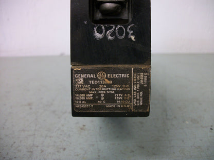 GE TED CIRCUIT BREAKER TED113020 20AMP 277VOLT 1POLE