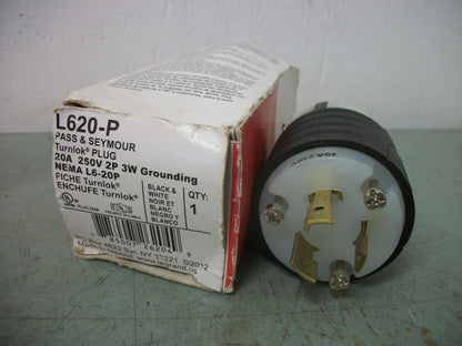 PASS & SEYMOUR TURNLOK PLUG L620-P 20AMP 250VOLT 2P 3W+G NIB