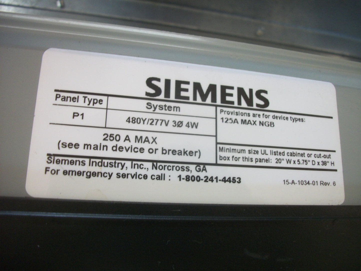 SIEMENS P1 LOAD CENTER PANELBOARD NGB 125AMP 480Y/277VOLT 3PH 4W