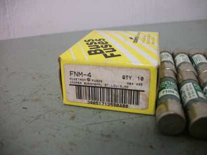 BUSSMANN BOX OF 10 FUSETRON FUSES FNM4 4AMP 250VOLT NIB