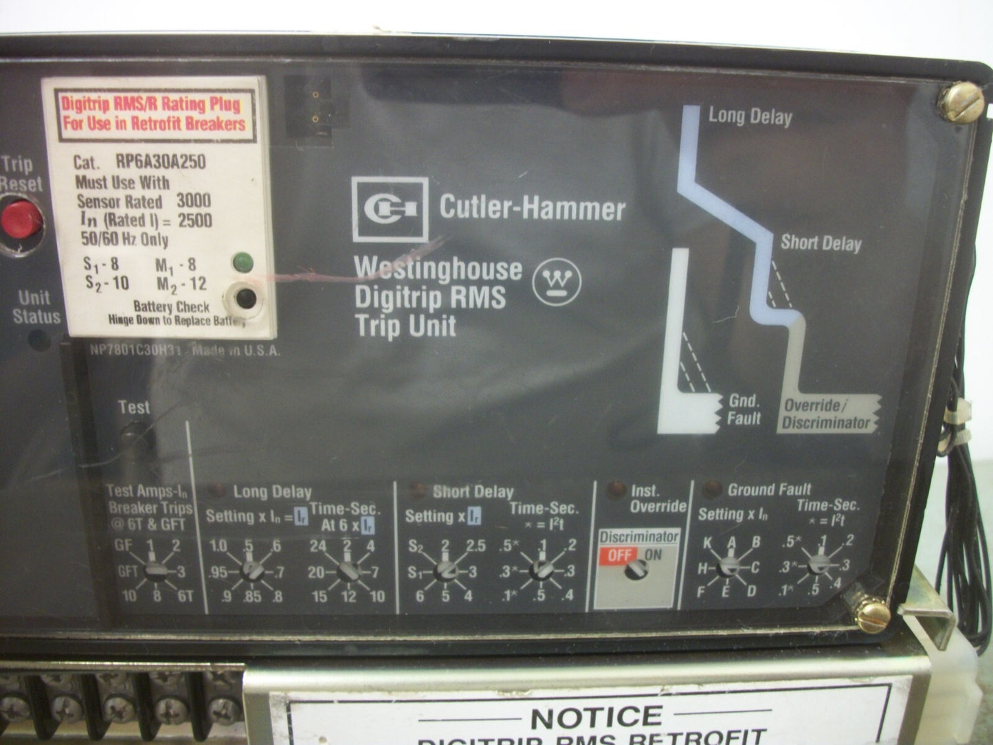 CUTLER-HAMMER DIGITRIP RMS RETROFIT RMS/R 510 TRIP UNIT SRH55LSG 2500AMP TRIP