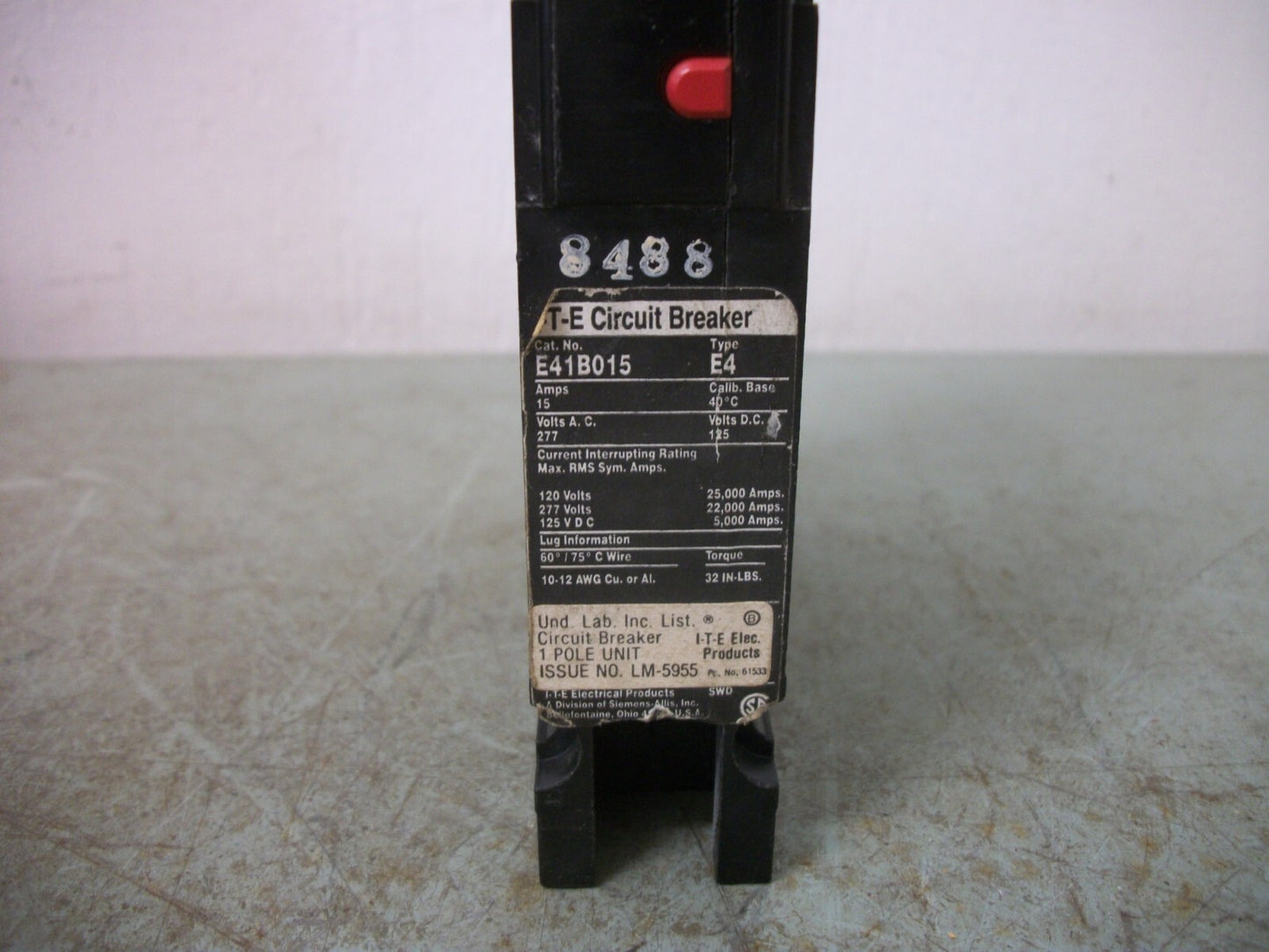 SIEMENS E4 CIRCUIT BREAKER E41B015 15AMP 277VOLT 1POLE