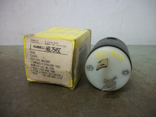 HUBBELL TWIST-LOCK INSULGRIP PLUG HBL7545C 15AMP 125VOLT 2P 2W NIB
