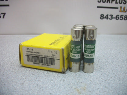 BUSSMANN LOT OF 6 FUSETRON FUSES FNM10 10AMP 250VOLT NIB
