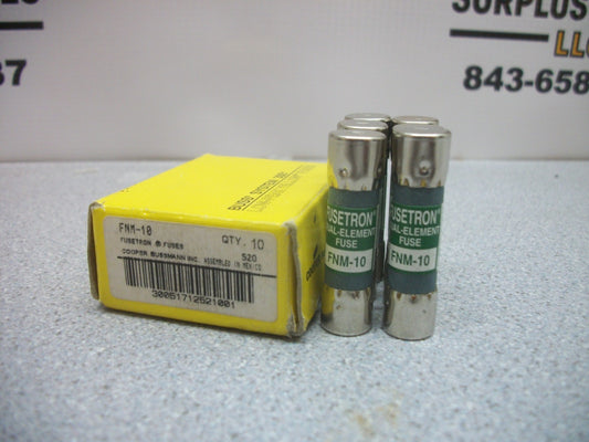 BUSSMANN LOT OF 6 FUSETRON FUSES FNM10 10AMP 250VOLT NIB