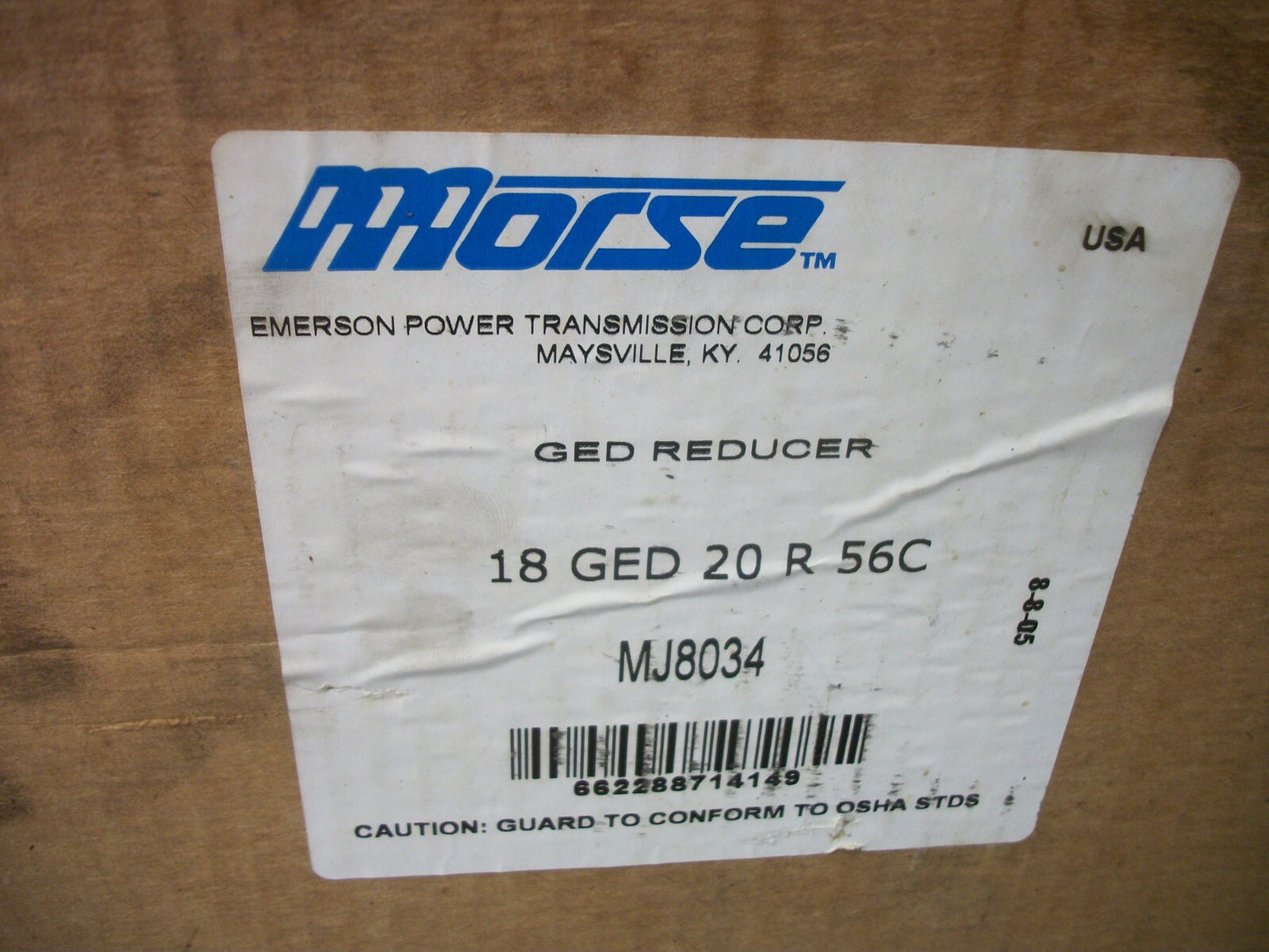 MORSE 20:1 RATIO GED REDUCER WORM GEAR SPEED REDUCER MJ8034 18 GED 20 R 56C NIB