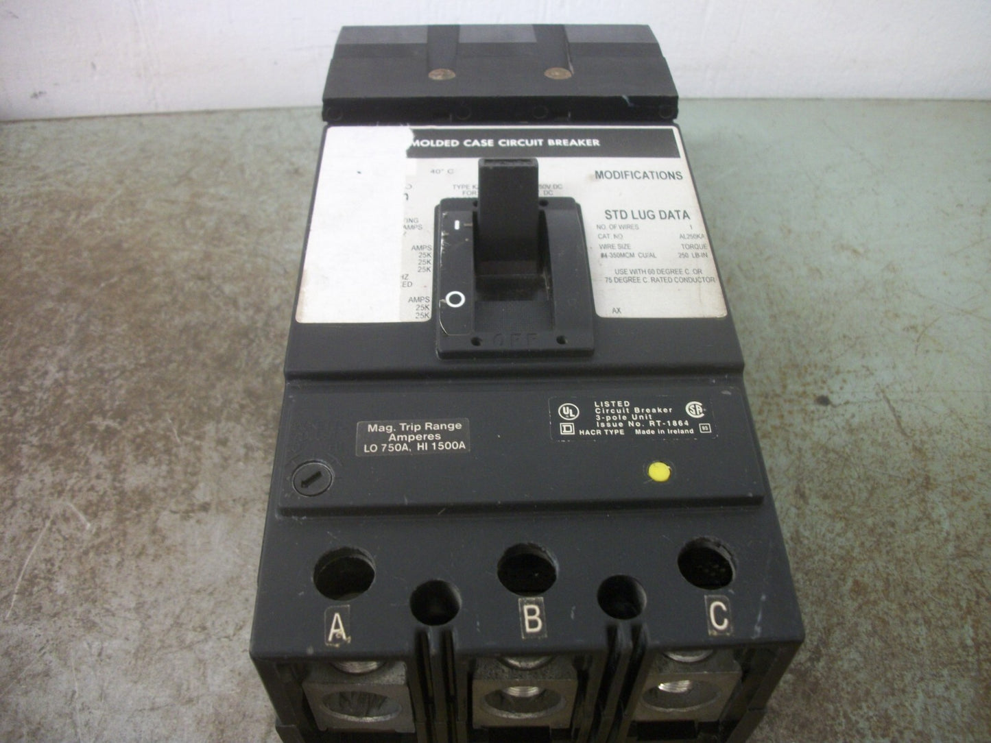 SQUARE D I-LINE KA CIRCUIT BREAKER KA36150 150AMP 600VOLT 3POLE TORE LABEL