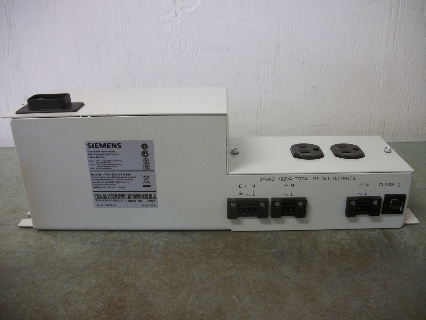 SIEMENS SMOKE CONTROL TYPE F,EM SUBASSEMBLY POWER SUPPLY PXA-SB115V192VA NOB