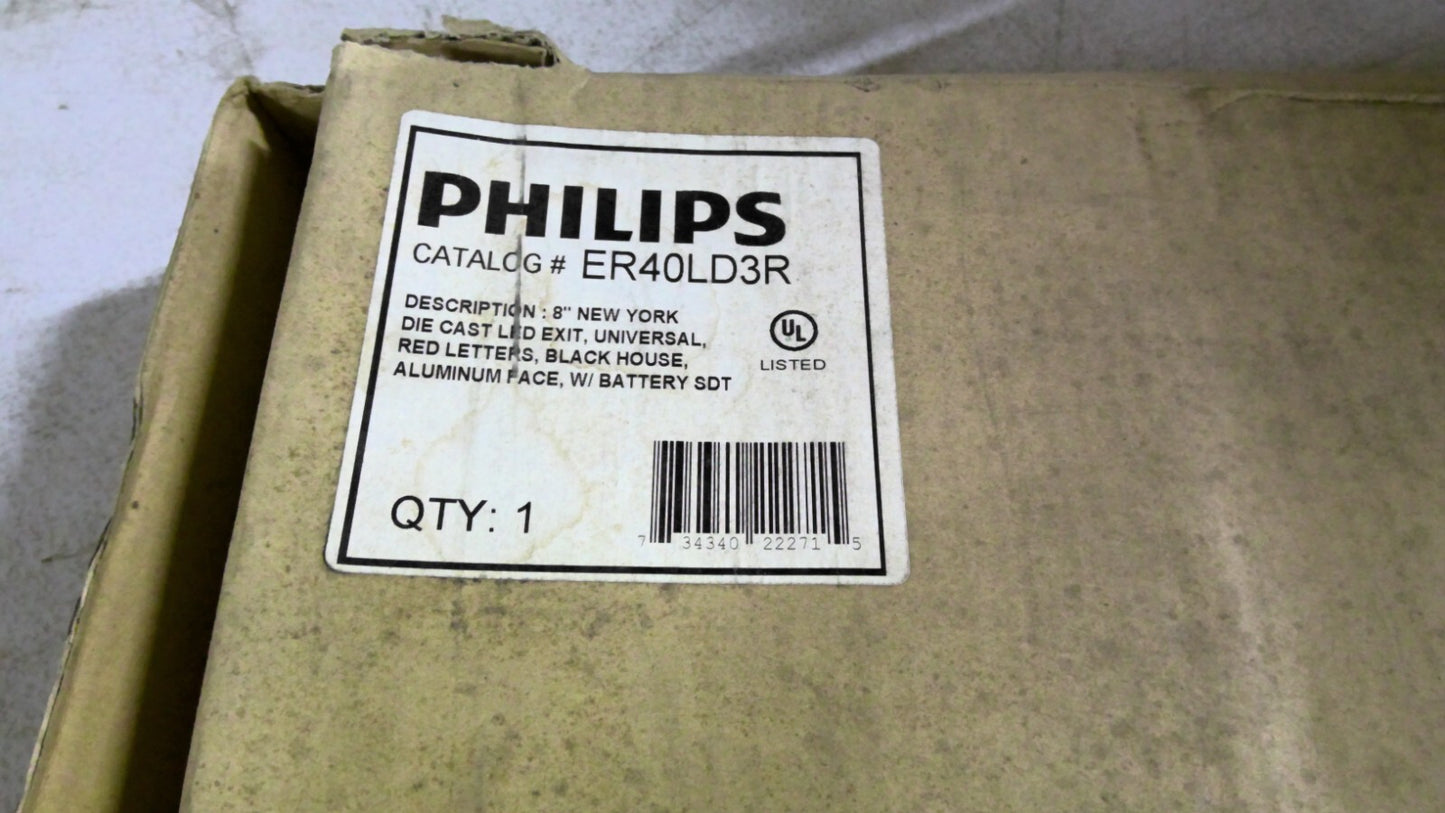 PHILIPS 8" NEW YORK DIE CAST LED UNIVERSAL RED LETTER EXIT SIGN ER40LD3R NIB