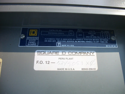 SQUARE D NQOD PANELBOARD NQOD442L225CU 225AMP 208Y/120/240VOLT 3PH W/200A L.C.